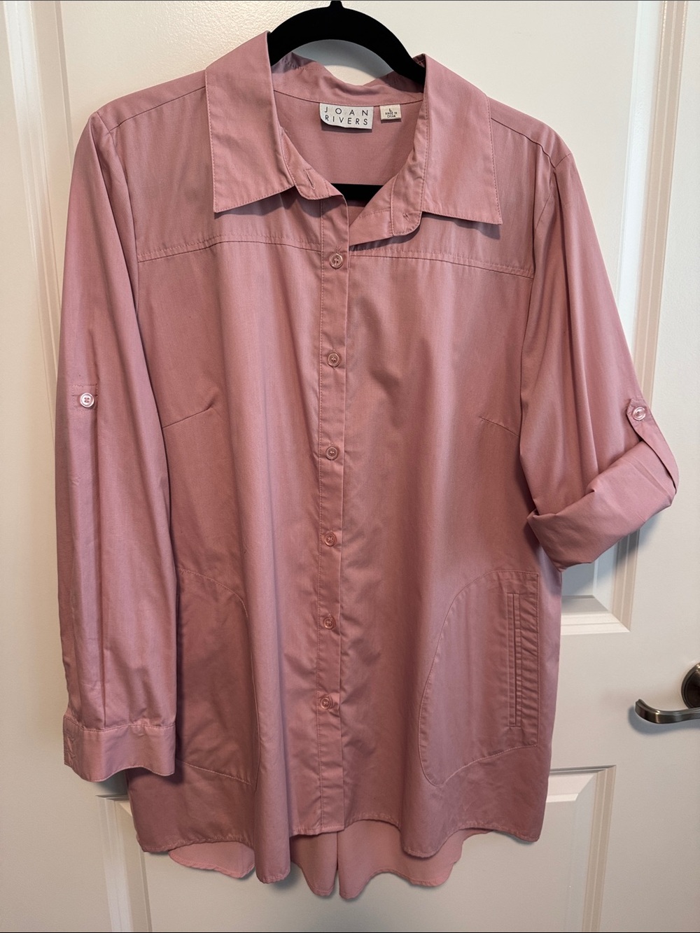 Joan Rivers Dusty Rose Button Front Blouse with box pleated chiffon back panel